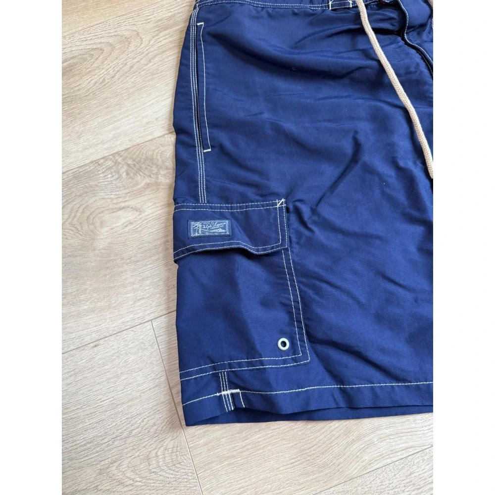 EUC Polo Ralph Lauren cargo Navy Blue Swim Trunks With Pockets Mesh Lined size L